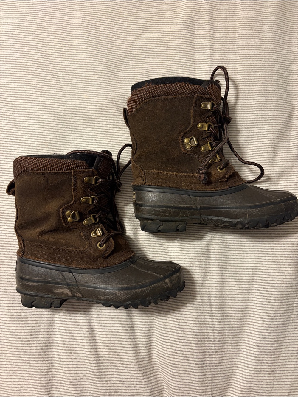LaCrosse Vintage Kids Duck Boots Size 1 Brown Suede Rubber Steel Shank Winter